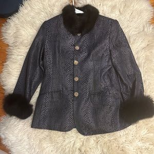 Red Signature Fur Trim Jacket/Blazer with Purple Snake Print